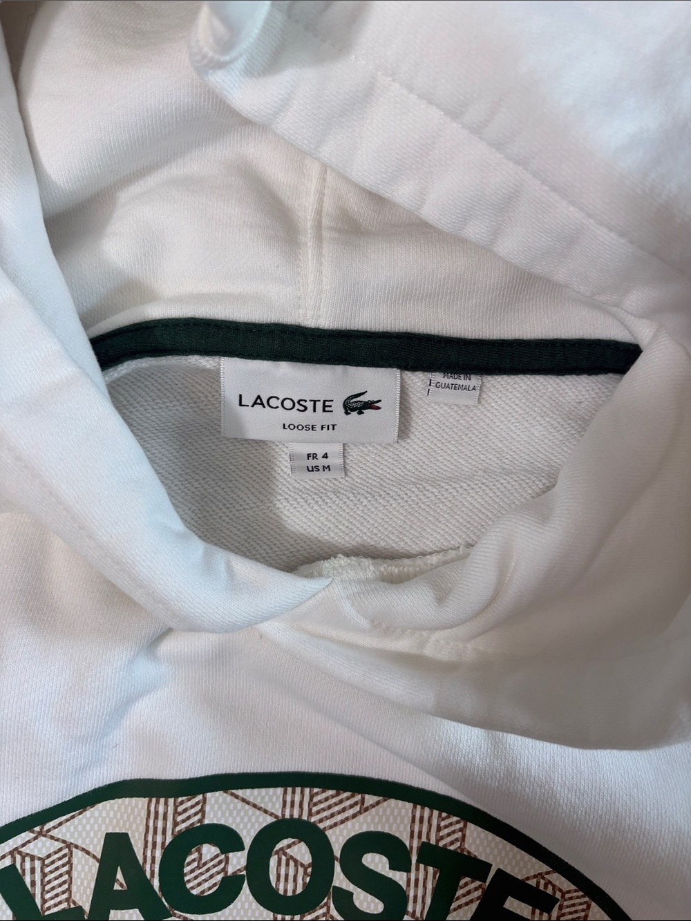 Lacoste Cream Hoodie with Green Logo Oval Emblem - Picture 2 of 2